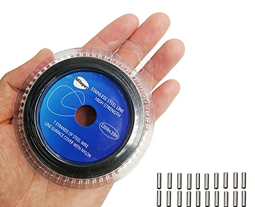 Fishing line Wire Leader Vinyl Coated Stainless Steel Trace Lures Leader Wire 10 Meter 5LB-150LB,with 20pcs Crimps Sleeves,Black & Silver Select (Black, 10LB)