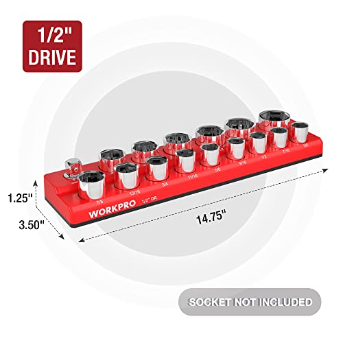 Image of WORKPRO Magnetic 1 /2-Inch SAE Socket Organizer - Holds 16 Standard & Deep Size Sockets