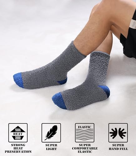 Image of FNOVCO Mens Fuzzy Socks - Soft Cozy Slipper Fluffy Winter Warm Microfiber Plush Sleeping Socks - 5 to 6 Pairs