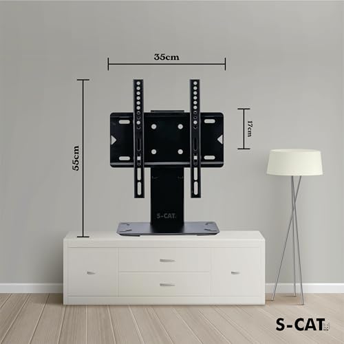 Image of S-CAT Table Top TV Stand for 14-42 Inch LED LCD Smart TVs, Portable TV Stand, Stand with Adjustable Mount, LED TV Floor Stand for Desk /Table (Contact Customer Care for Any Difficulty in Installation)
