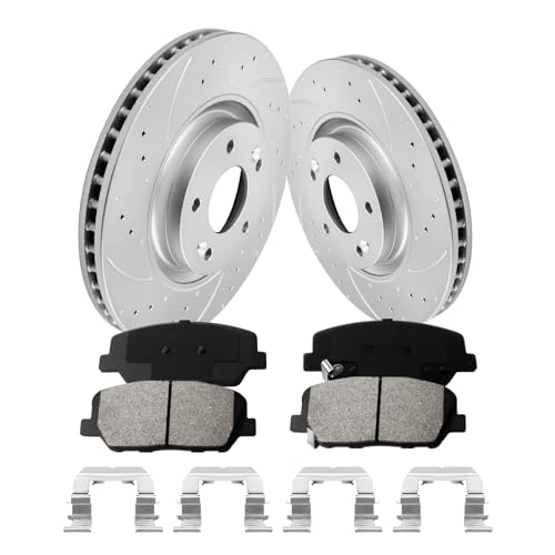 Funire Front Brake Pads and Rotors Kit Compatible with Select Kia Models,Optima 2011 2012 2013 2014 2015,Drilled Slotted Rotors Ceramic Brake Pads automotive replacement brake kits 12.6 inch(320mm) by funire - Used condition - US$50.09