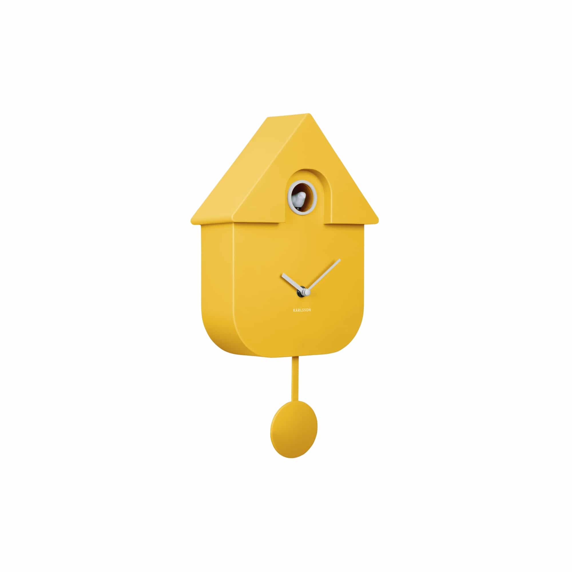 Karlsson Yellow Bright Modern Cuckoo Wall Clock With Swinging Pendulum And Tweeting Bird Song (Bright )