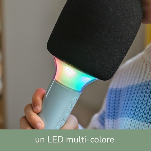 Micro karaoké enfant bluetooth vert KIDYWOLF Kidymic avec lumières LED