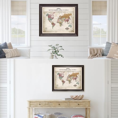 Image of DECORARTS - Personalized World Travel Map with Pins, Custom Name, Pin Board Canvas Wall Art, Soft Vintage Pastel World Decor, Optional Wood Frame, Giclee Print, Handcrafted in USA, 20x16''