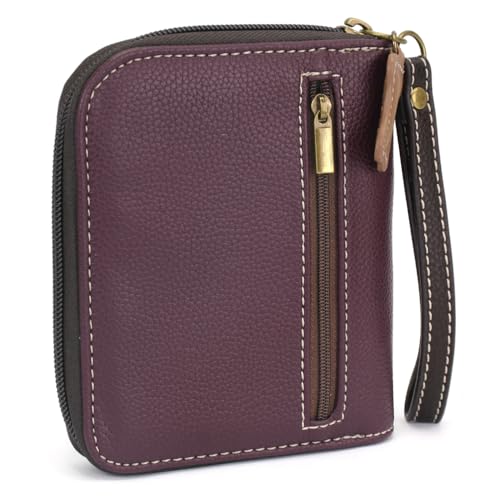 Image of CHALA Zip Around Wallet, Wristlet, 8 Credit Card Slots, Sturdy Pu Leather - French Bulldog - Plum
