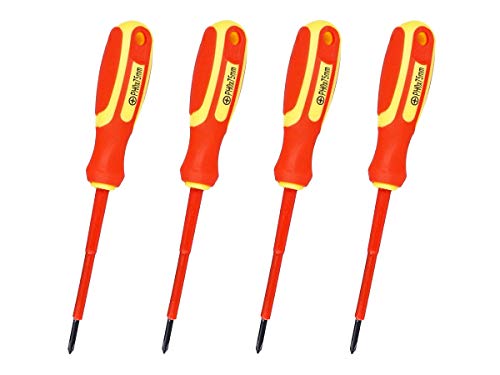 LEDLUX 4 Pezzi Cacciavite Isolato a Croce,Cacciavite A Stella Per Elettricista,Lama Isolante,Misura PH0 3X75mm