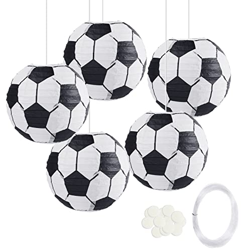 5 Piezas Linterna de Fútbol Papel, 8 Pulgadas Farol de Fútbol Colgantes con Ganchos Adhesivos y Líneas Pesca Adecuado para la Decoración de Fiestas de Cumpleaños con Temática de Football 2022 Cover