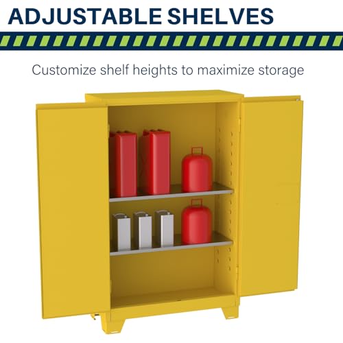 Image of Jamco 45 Gallon Flammable Safety Cabinet, Steel Flammable Storage Cabinet with Lockable Manual Closing Doors, Forkliftable, 43 inch x 18 inch x 70 inch, Yellow