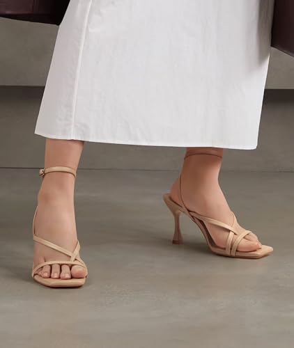 Image of Women's Strappy High Heels Sandals Square Open Toe Ankle Strap Slingback Thong Stilettos Shoes for Wedding