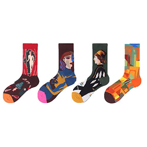 CIZEUR 4 Paires Chaussettes Femme Fille Chaud Chaussettes Insolite de Sport Loisir Streetwear Unisex,4* Motiv Art Cover