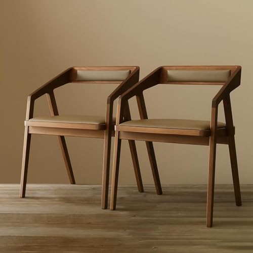 Image of Set of 2 Solid Wood Accent Chairs with Camel Cushion Seat, Modern Cafe Arm Chair for Home