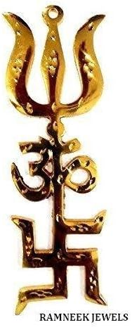 Ramneek jewels Divya Shakti Trishakti Yantra (Swastik Om Trishul) Original Brass 6'' - AAA Quality (Indian Religious item)