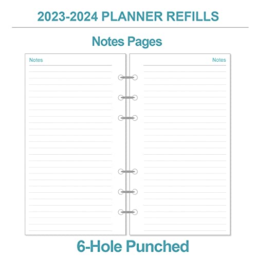 2023-2024 Planner Refills, 2023 Weekly & Monthly Planner Refills For A6 Binder, Runs From July 2023 To June 2024, 6-Hole Refill Planner With Tabs, Person Size/Size 3, 3.75" X 6.75", Teal Leaf #TOP5