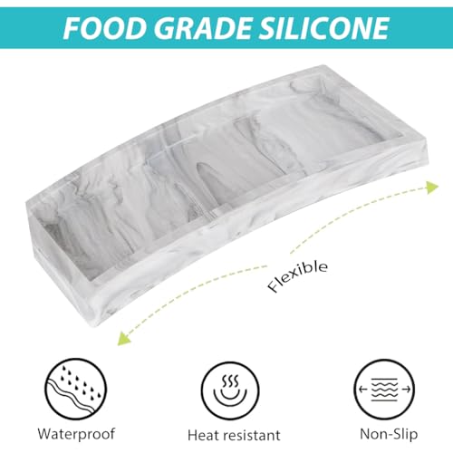 Image of HASTHIP Silicone Bathroom Tray for Countertop & Vanity, Modern Marble Pattern Jewelry, Wristwatch, Makeup, Perfume Organizer, Non-Slip, Durable Storage Tray, 20x10cm, Easy to Clean