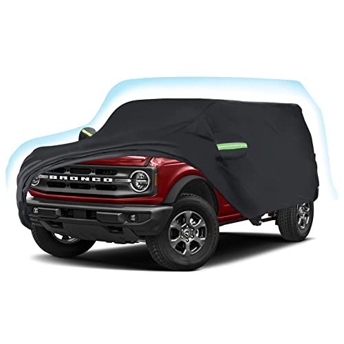 Image of Proadsy Car Cover Compatible with Ford Bronco 4 Door 2021-2022 6 Layers All Weather Waterproof Sun Rain UV Dust Protection Outdoor Covers with Zipper | UV-Blocking Waterproof With Soft Lining Prevents Leaks & Scratches. Perfect For Sunny, Snowy Outdoor Parking, Garage Storage