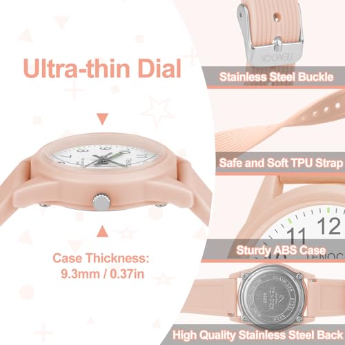 TENOCK Kids Analog Watches with Soft Band - Learning Time, 50M Waterproof, Easy to Read for Ages 3-10 - Great Birthday Gifts