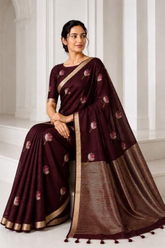 Image of Women's Kosa Linen Floral Motif Design with Unstitched Blouse Piece