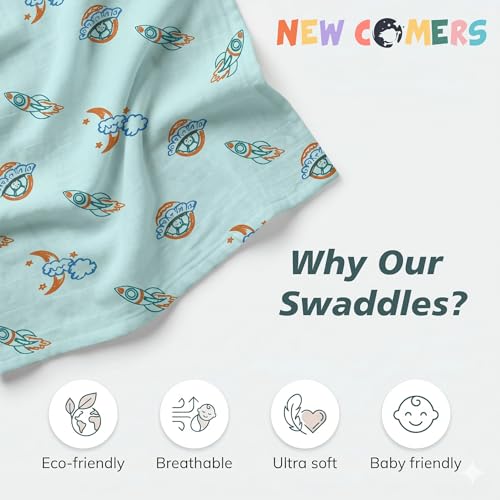 Image of NEW COMERS Cotton Muslin Baby Swaddle Set, Multicolor Printed Muslin Swaddle Wrap for New Born Baby, Soft Pure Cotton Sheet Baby Wrap Set, Baby Product (Swaddle 10)