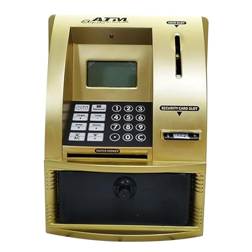 MagiDeal Hucha para cajero automático para niños, Caja de Ahorro de Dinero, Desplazamiento automático de Dinero, Juguetes educativos, contenedor de Efectivo, Oro
