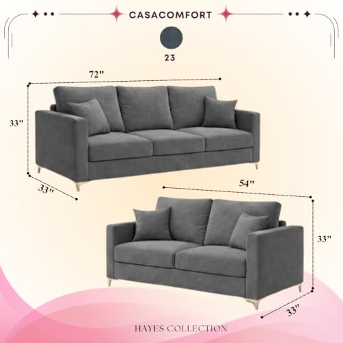 Image of Hayes Rich Velvet Suede 3 Seater + 2 Seater Sofa | Golden Aesthetic Legs | 6 Person Seating Capacity | Spacious Soft Touch Comfort | Modern Living Room Sofa (Dark Gray)