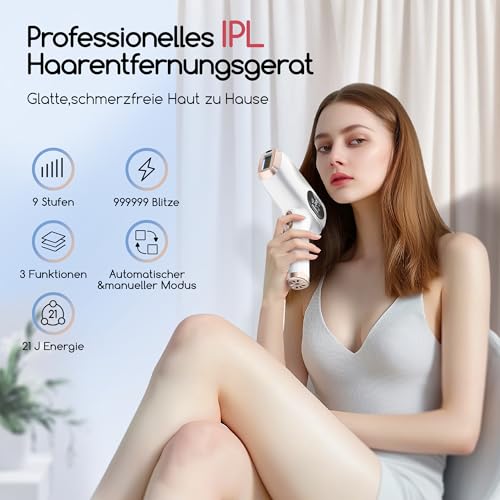IPL Geräte Haarentfernung, Laser Haarentfernung, mit 3 Erweiterte Funktionen HR/SR/HR+,9 Energiestufen,999,999 Lichtimpulse für Männer,Frauen,Ideal für Gesicht,Körper