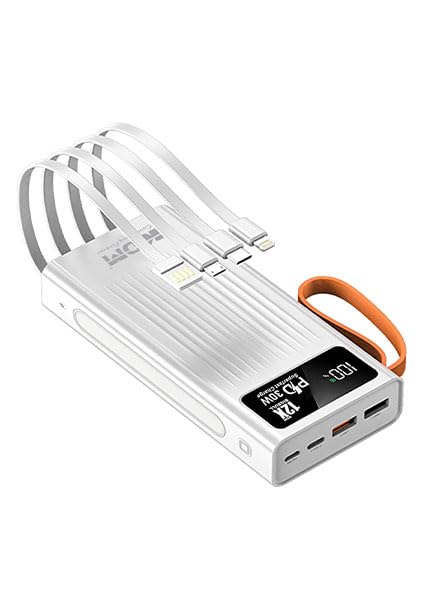 Image of KDM 12X Big Bull 24,000mAh Power Bank | 30W Fast Charging | Multi-Input & Output | LED Battery Indicator | Built-in Flashlight | 9S Multi-Protection | 4-in-1 Cable Included | Black & White