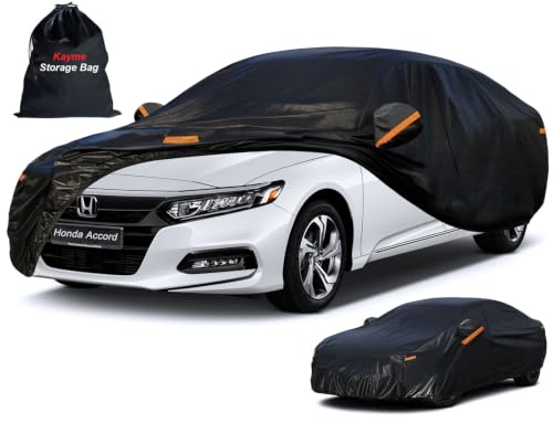 kayme 7 Layers Car Cover Custom Fit for Honda Accord Sedan/Coupe (2001-2025) Waterproof All Weather for Automobiles Outdoor Full Cover Rain Sun UV Protection with Zipper Cotton/Black