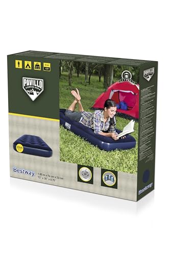 Bestway, Colchão Inflável Solteiro Single Flocked, Compacto, Resistente, Superfície Aveludada, Válvula de Segurança, Esvaziamento Rápido, Sem Inflador Incorporado, Suporta Até 150kgs