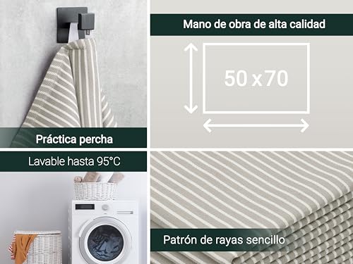 Miniatura 4 de Zollner 5 Paños De Cocina A Rayas, 50x70 Cm 100 Algodón, Gris Piedra, 200 G