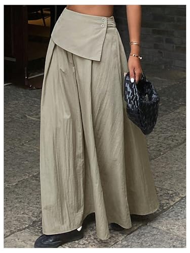 Milumia Women's High Waisted Flared A Line Maxi Skirt Elegant Loose Fit Long Skirts2