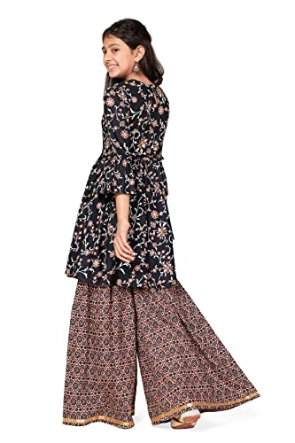 Image of Fashion Dream Girls Cotton Kurta And Sharara Set /Salwar Suit Set (FDGSET00022 NBL 32 Navy Blue 9-10 Yrs)