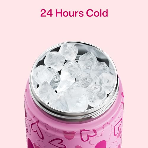 Image of ENCOOL Insulated Water Bottle with Straw Stainless Steel Water Bottle, Leak-Proof, BPA-Free, Keeps Cold for 24 Hours for Sports, Travel, School (26 oz, Sweet Hearts Pink x Pink)