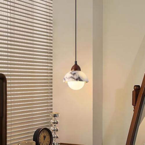 DOCJX Lampa Wisząca W Stylu Wabi‑Sabi Lampa Sufitowa Z Kamienia Marmurowego Kopuła Ciepła Poświata Oświetlenie Sufitowe Regulowana Wysokość Lampy Do Sypialni Szafki Nocnej Jadalni Kuchni(AH)