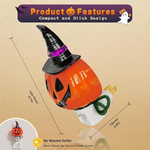 Image of JandCase Pumpkin Night Light, 2 Pack 3000K Night Lights Plug into Wall | Cute & Funny Halloween Night Light for Kids, Plug in Pumpkin Nightlight with 360 Rotatable for Halloween Party Decor