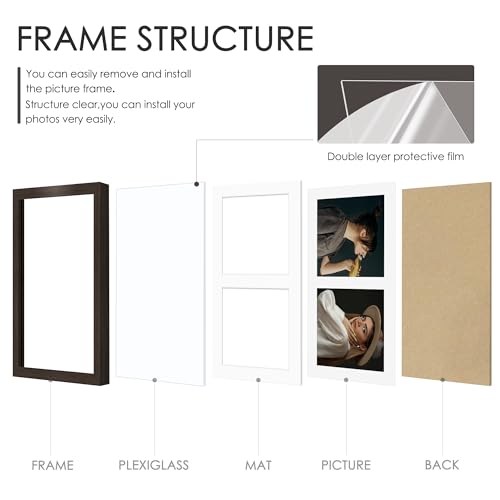 Image of DUENPY 8.5x11 Double 5x7 Picture Frame Double Picture Frame Displays Two 5x7 inch Photos Available Horizontal Wall Mounting Display and Vertical Walnut