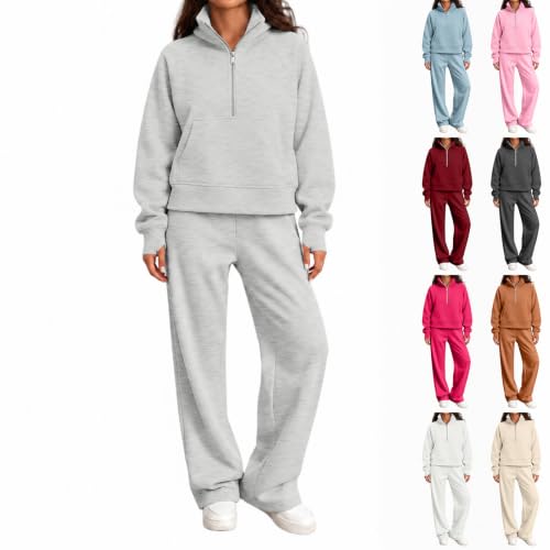 Womens Jogging Suits 2 Piece Set Lightweight Fleece Wide Leg Sweatshirt - image 1