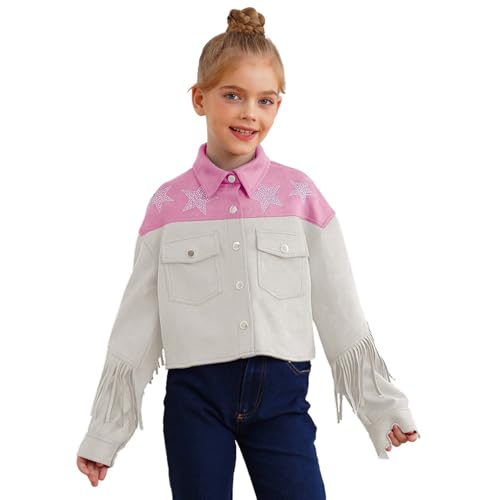 JEYPINMI Toddler Girls' Turn-Down Collar Jacket Tops Classic Baseball Coat Fringe Outwear Tassels Blazer