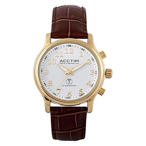 Oro 60052 Radio Controlled Acctim Watch with 10 Year Battery & Brown Leather Strap Cover