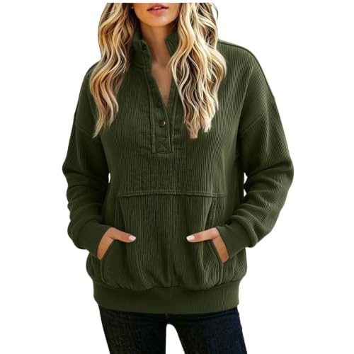 Mock Neck Sweatshirt for Women Lightweight Summer Fall Army Green XX-Large