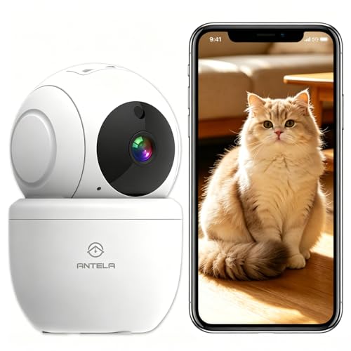 ANTELA - Cámara de vigilancia WiFi interior, 1080P 2.4/5 GHz, 355°/80°, visión nocturna IR y detección de movimiento, audio bidireccional, compatible con Alexa/Google Home