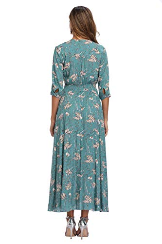 Vintageclothing Women's Floral Maxi Dresses With Sleeves Flowy Boho Beach Party Dress Casual Summer Dress, M #TOP4