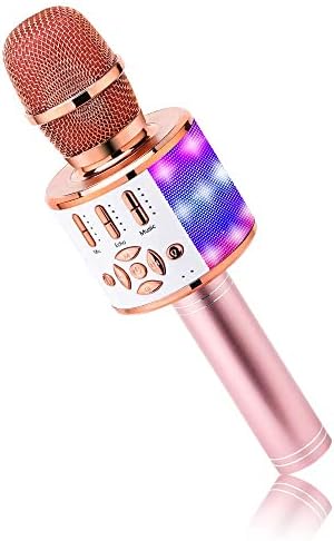 BONAOK Kabelloses Bluetooth-Mikrofon, Kindermikrofon mit LED-Lichtern, Mini-Karaoke-Maschine für Party/Zuhause/Geburtstag, kompatibel mit Bluetooth iOS Android (Rosa)