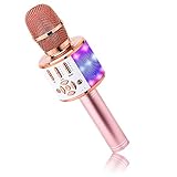 BONAOK Kabelloses Bluetooth-Mikrofon, Kindermikrofon mit LED-Lichtern, Mini-Karaoke-Maschine für Party/Zuhause/Geburtstag, kompatibel mit Bluetooth iOS Android (Rosa)