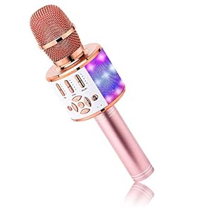 BONAOK Kabelloses Bluetooth-Mikrofon, Kindermikrofon mit LED-Lichtern, Mini-Karaoke-Maschine für Party/Zuhause/Geburtstag, kompatibel mit Bluetooth iOS Android (Rosa)