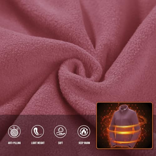 33,000ft Damen Fleecejacke mit Durchgehendem Reißverschluss Stehkragen Damen Leichte Fleece Jacke Outdoor Damenjacke für Wandern und Freizeit,Rostrot M