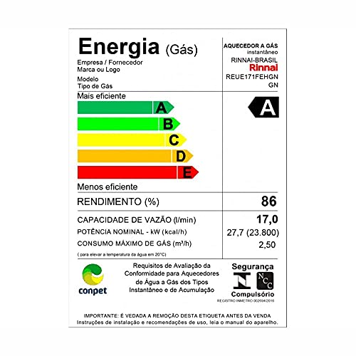 Aquecedor de Água Gás Natural Rinnai Reue171fehbn3, 17 Litros