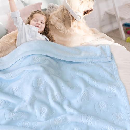 Image of BORITAR Fleece Baby Blanket with 3D Elephant Design for Boys Girls, Ultra Soft Cozy Receiving Blanket for Newborn Infant Toddler, Fluffy Blanket for Crib, Stroller (30x40 Inches, Light Blue)