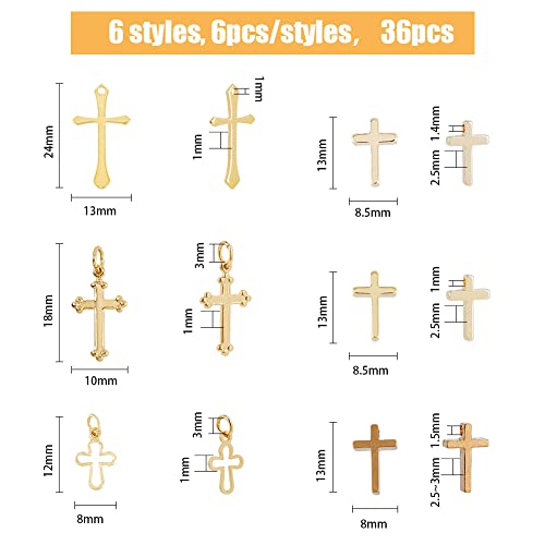 SUPERFINDINGS 36Pcs 6 Styles Small Cross Charms 18K Gold Plated Brass Cross Pendants Jesus Christ Cross Charms Pendants for Jewelry Making Crafting Findings Handmade Craft DIY,Hole: 1~3mm - Image 2