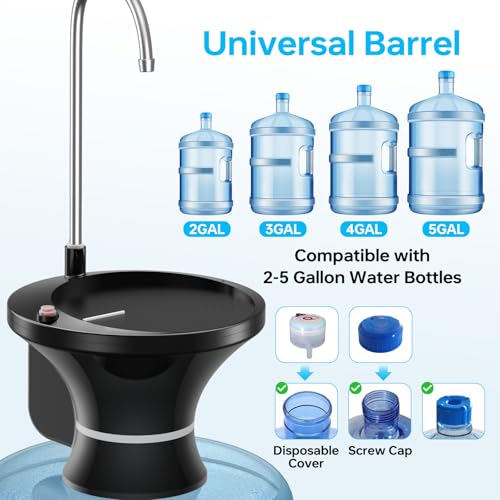 Image of Drinking Water Dispenser Pump, Automatic Electric Drinking Water Bottle Pump for 2-5 Gallon Water Jugs, USB Rechargeable with 2 Switch Control, Stable and Portable for Home, Kitchen, Office, Camping