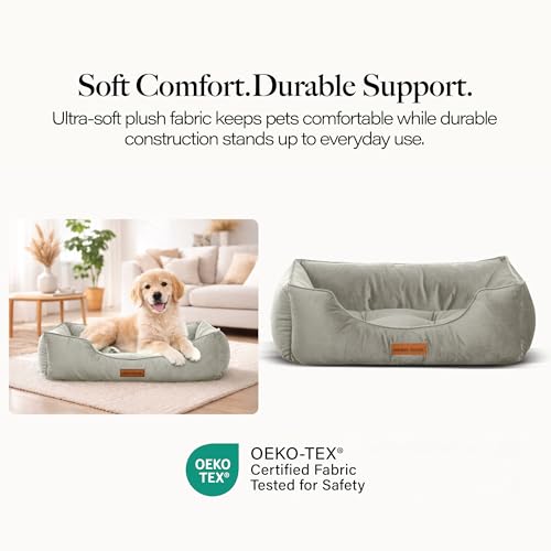 Image of Modern Threads Luxury Dog Bed - Comfortable Tufted Velvet Cushion for Small to Large Dogs - Machine Washable - Durable & Cute Sleep Space for Pets - Pamper Your Pet with Cozy Beds - Light Grey
